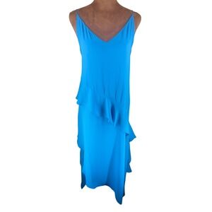 Krisa Faux‎ Wrap Dress Women's M Bright Blue Ruffle Asymmetrical REVOLVE NWT